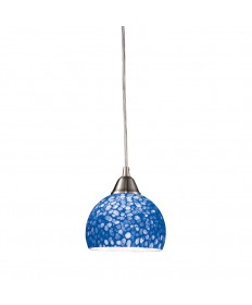 ELK Lighting 10143/1PB Cira 1 Light Pendant in Satin Nickel with Pebbled Blue Glass