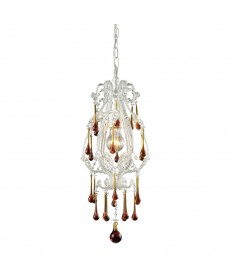 ELK Lighting 12003/1AMB Opulence 1 Light Pendant in Antique White and Amber Crystals