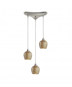ELK Lighting 528-3GLD Fusion 3 Light Pendant in Satin Nickel and Gold Mosaic Glass