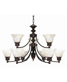 Nuvo Lighting 60/362 Empire 9 Light 32 inch Chandelier with Alabaster Glass Bell Shades, 2 Tier