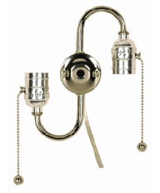 Satco 80/1270 Satco Nickel Twin S Cluster Socket with Pull Chain Brite Gilt with End Ball 14" Leads