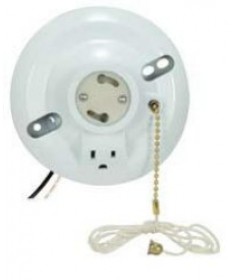 Satco 90/2484 Satco White Phenolic GU24 Base Fluorescent On-Off Pull-Chain Ceiling Receptacle