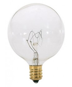 Satco S3822 25G16.5 25 Watt 120 Volt G16.5 Candelabra Base Clear Globe Light Bulb