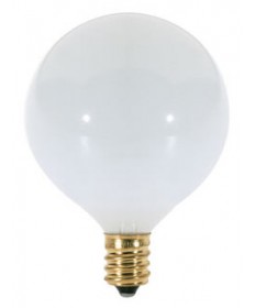 Satco S3260 25 Watt 120 Volt G16.5 Candelabra Base Glossy White Globe Decorative Light Bulb 