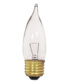 Satco S3869 Satco 25CA10/CL/12V 25 Watt 12 Volt CA10 Medium Base Clear Decorative Turn Tip Light Bulb