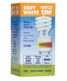 Satco S8203 Satco Light Bulbs CFL13/Mini/Spiral/27K/GU24 Soft White Compact Fluorescent Lamp 13W T2 Mini Spiral GU24 2700K Bulb (CFL)