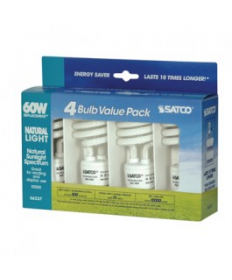 Satco S6237 13T2/50 Satco 13-Watt Mini Spiral 5000K Natural light 4 Bulb Value Pack